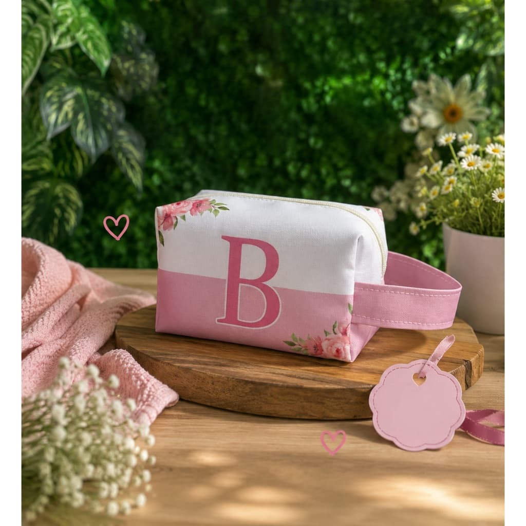 Necessaire Feminina Personalizada com Inicial e Alça Porta Maquiagem Bolsa Viagem