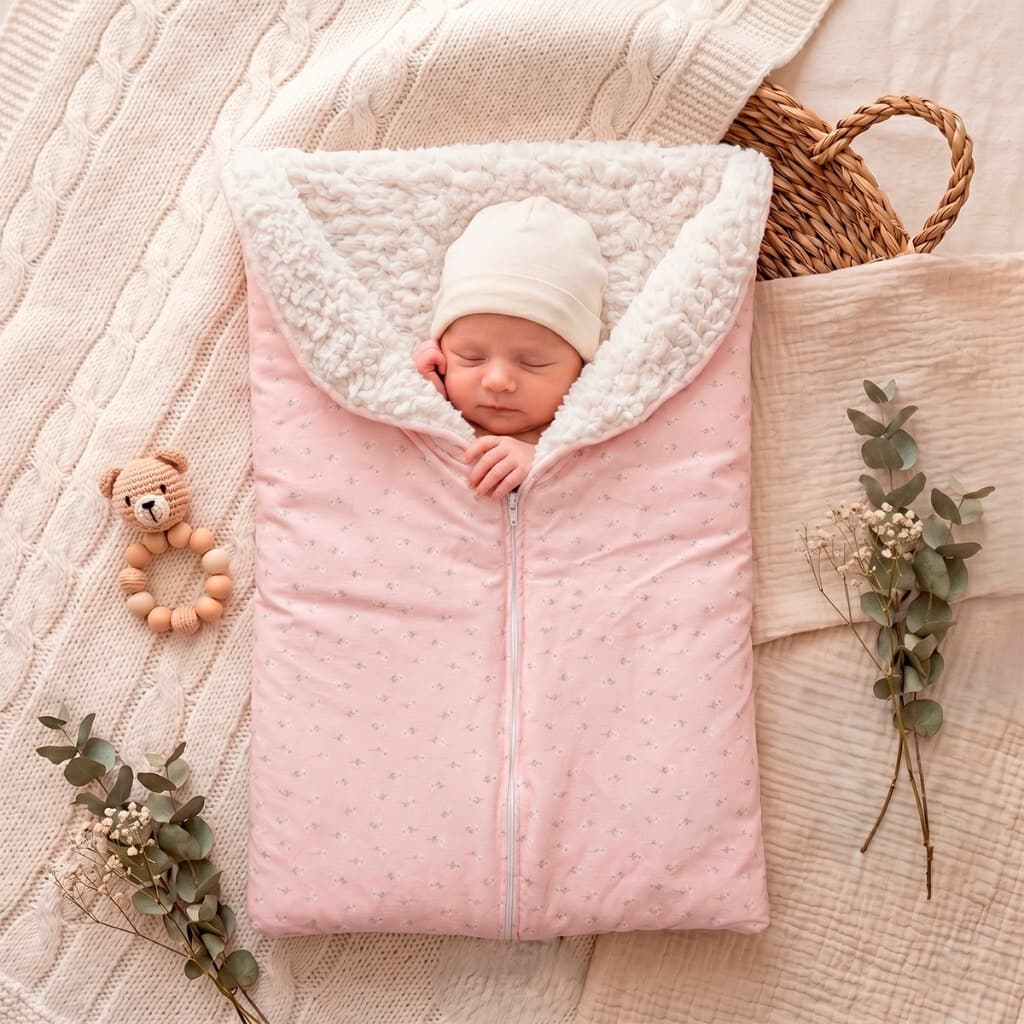 Saco De Dormir Bebê Menina Em Plush Estampa Floral Forrado Carneirinho Para Inverno