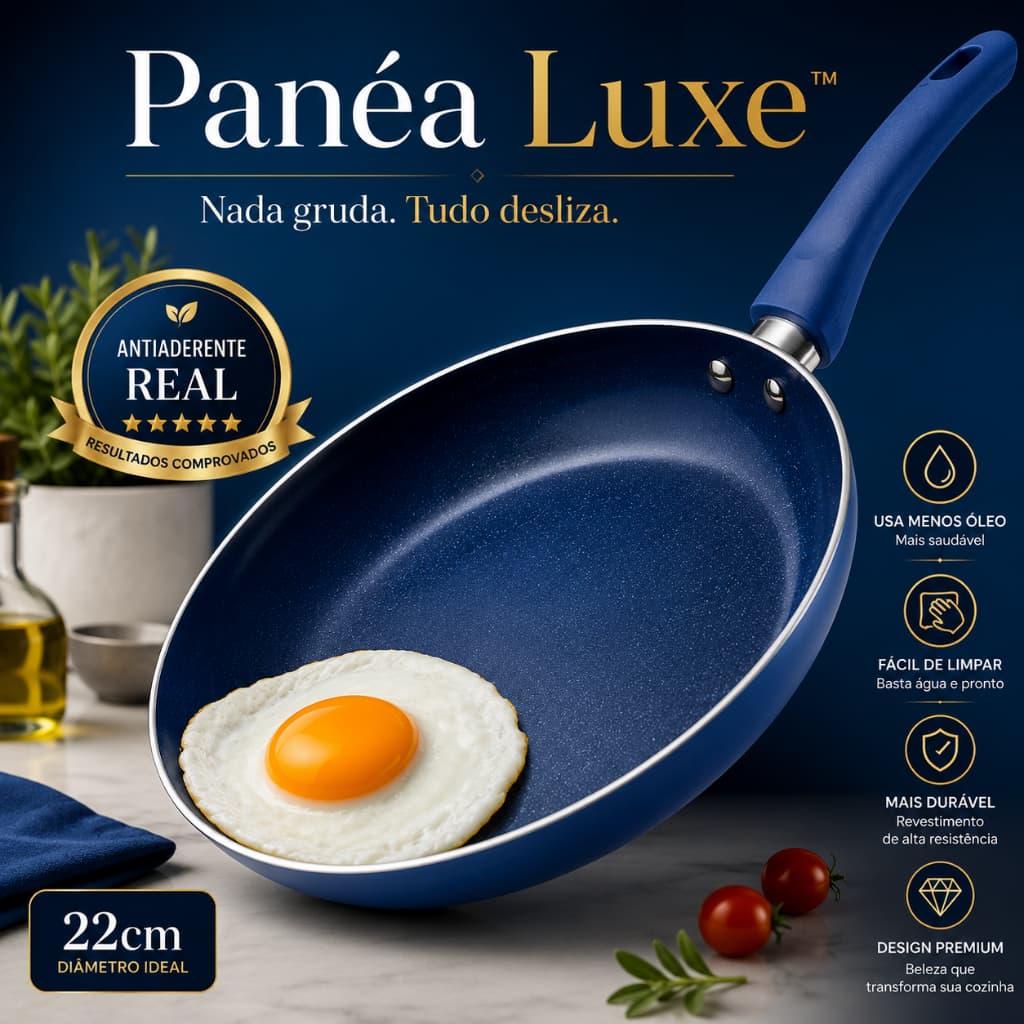 Frigideira Cerâmica 22cm PanéaLuxe™ Azul | Antiaderente, Sem Óleo, Saudável e Fácil de Limpar