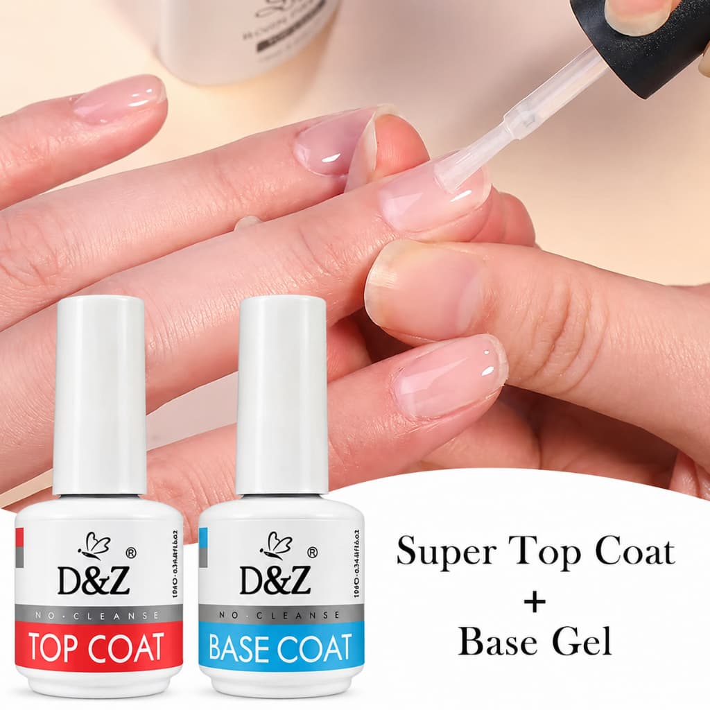 Kit D&Z Base Coat Gel + Top Coat 15ml - Para Unhas Acabamento Brilho Secagem LED UV
