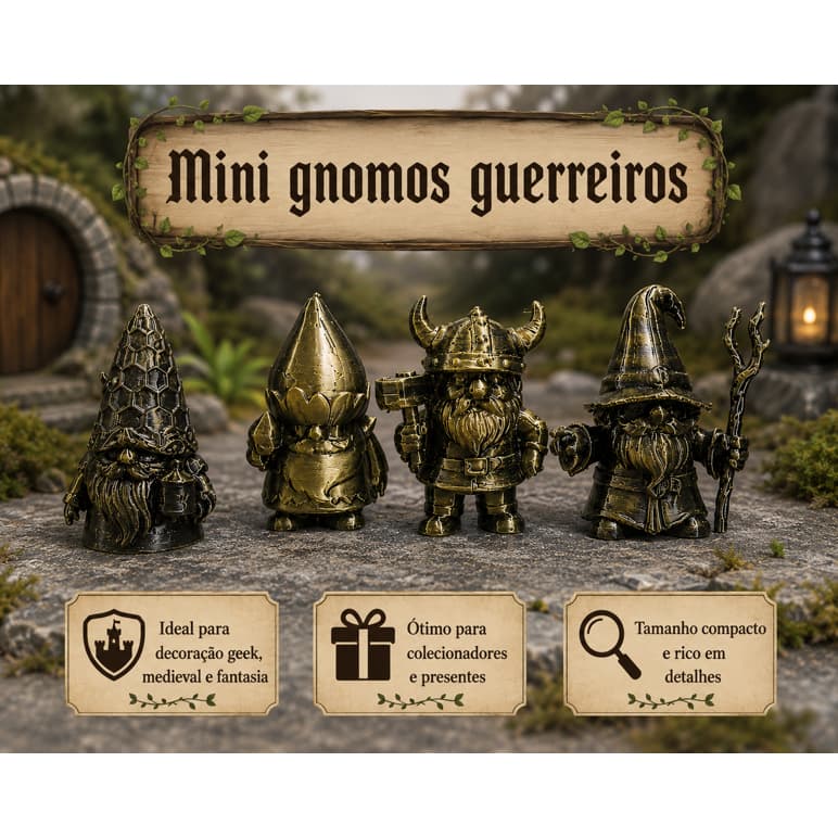 Mini gnomos guerreiros Kit c/4  | Místico | Decoração | Magia