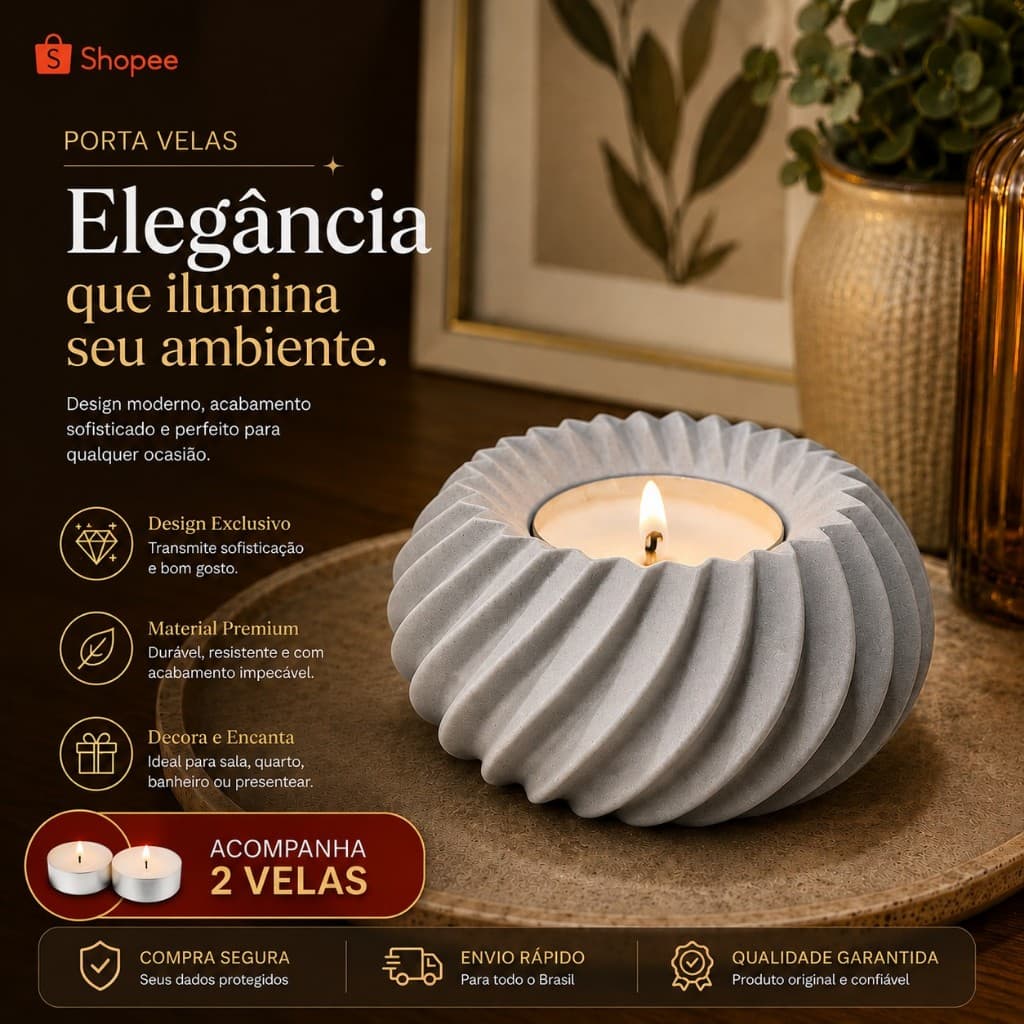 Porta Velas Suporte Decorativo Moderno | Acompanha 2 velas | Decoração Romântica Dia dos Namorados | Copa do Mundo