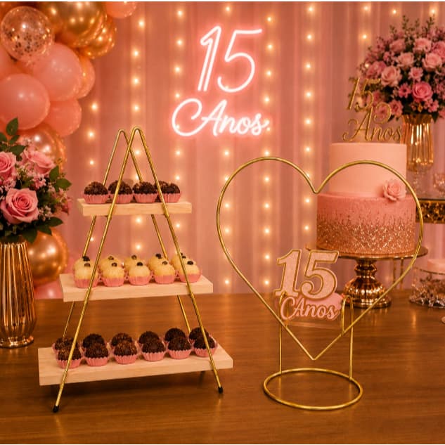 Kit Arco Mini Coração e Doceira Escadinha Decorativa Festa Decoração Aniversário Casamento Festinha.
