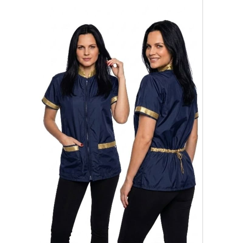 Jaleco azul marinho com elastano detalhes em dourado