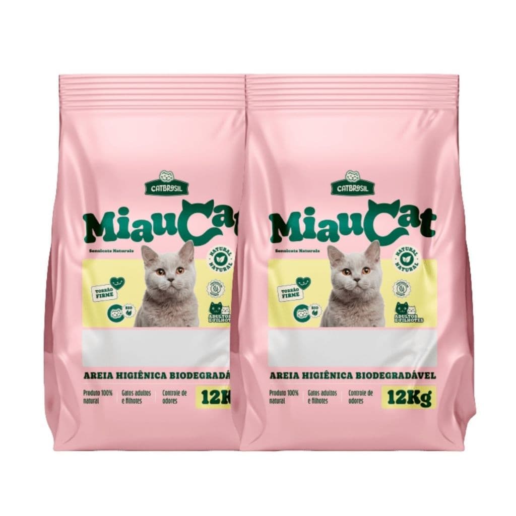 Areia Higiênica para Gato kit com 2  Miau Cat 12kg Alta Absorção Controle de Odores