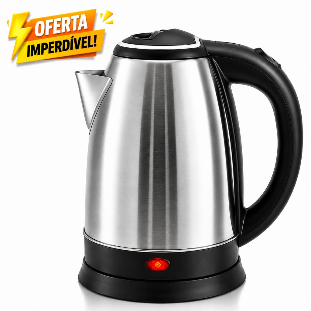 Chaleira Elétrica Automática Aço Inox Premium 1,8 Litros 110v ou 220v – Base 360° e Luz Indicadora