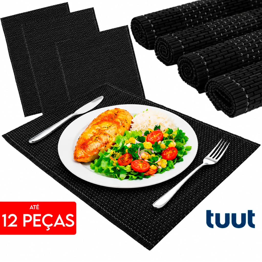Kit Lugar Americano Bambu Preto 45x30cm - Tuut Linha Esteira Bambu Refeição Na Mesa Luxo