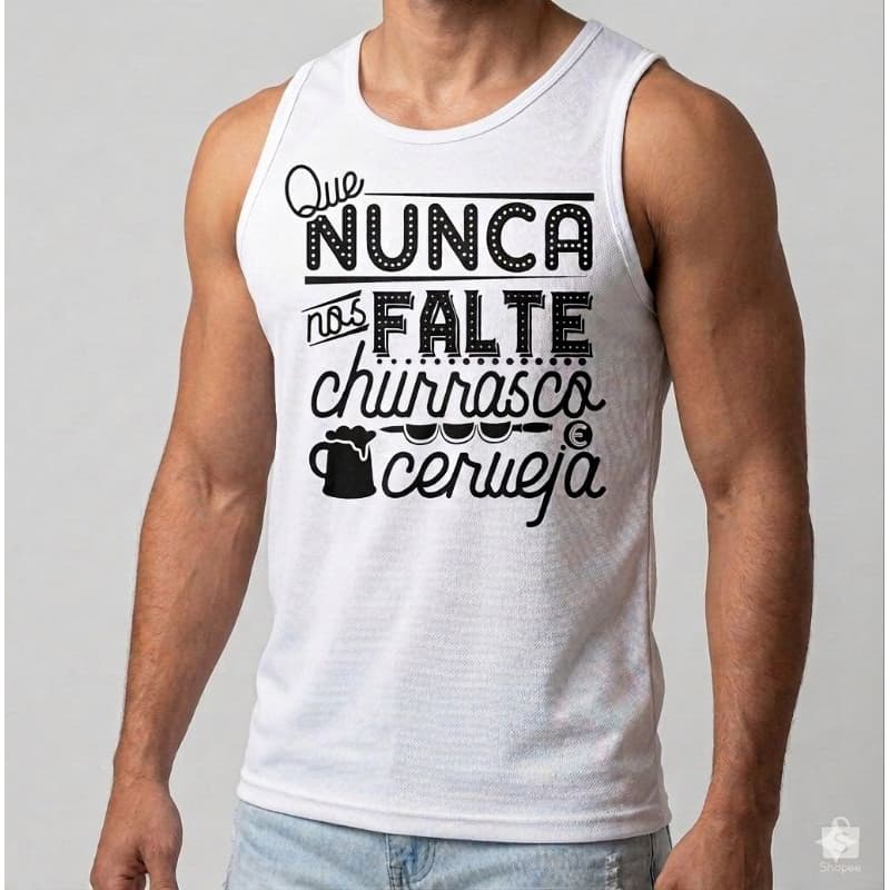Camiseta Regata Masculina Churrasco E Cerveja Poliéster Premium