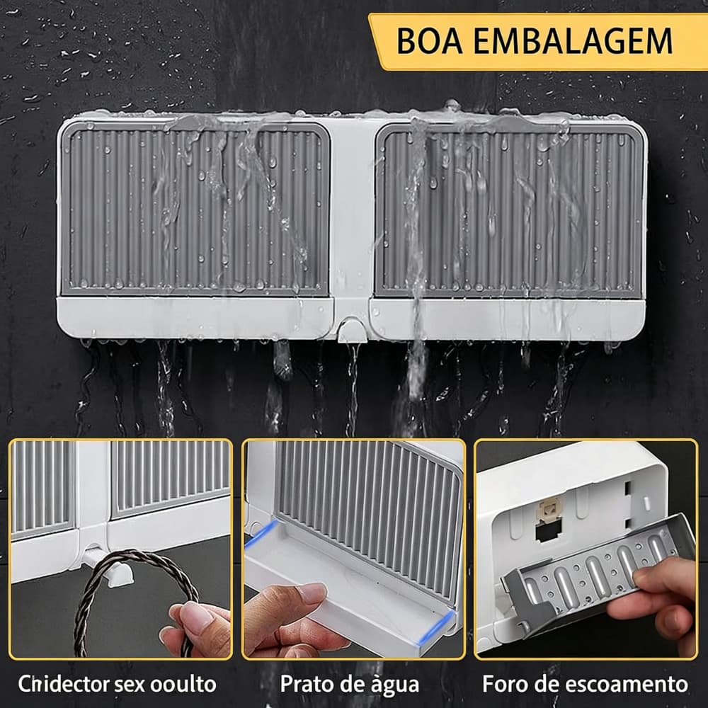 Porta Sabonete Duplo com Tampa Anti Poeira Fixado na Parede para Banheiro Cozinha