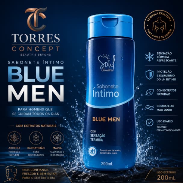 Sabonete Intimo Masculino Blue Men Soul Cosméticos Atacado 200ml Sabonete Homem Sensacao Termica