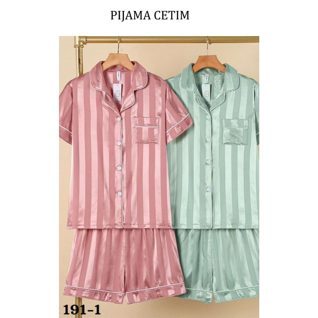 Pijama Americano de Cetim Listrado Curto Carmemodas REF191-1