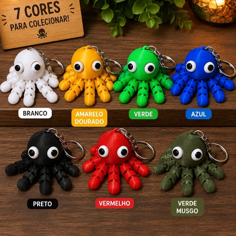 Chaveiro Polvo Articulado Flexível Antiestresse Fidget Toy Colorido Presente Criativo Decoração Mochila Bolsa