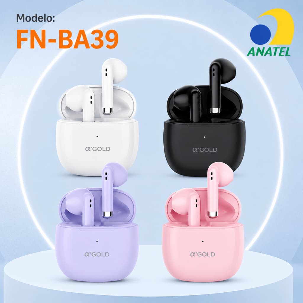 Fone Bluetooth Sem Fio A'Gold FN-BA39 TWS 5.3 Touch Com Microfone À Prova D'Água