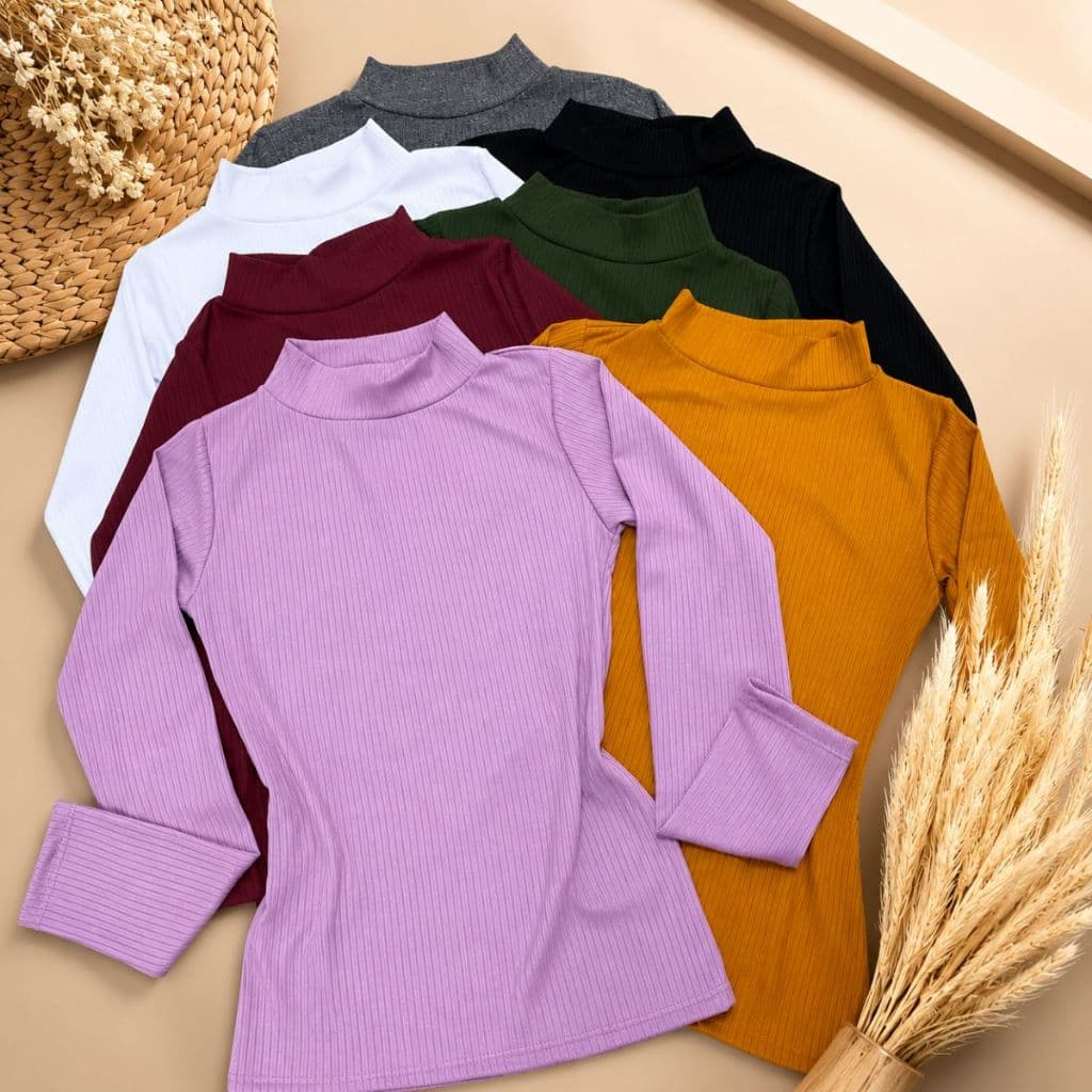 Kit 6 Blusas Cacharrel Feminina Gola Alta Segunda Pele Manga Longa Canelada Inverno