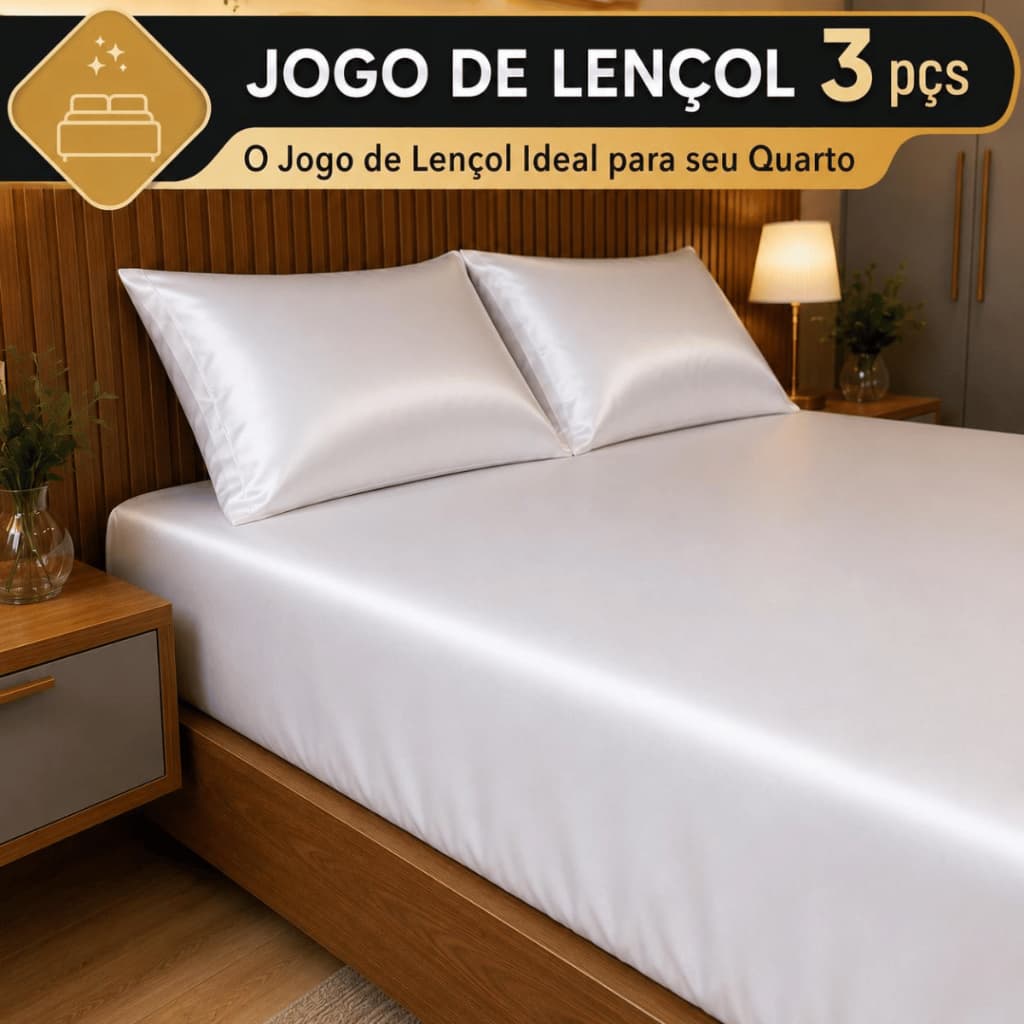 Jogo De Lençol Cetim Casal Padrão 03 Peças Toque de Seda Com Alto Brilho Coloridos