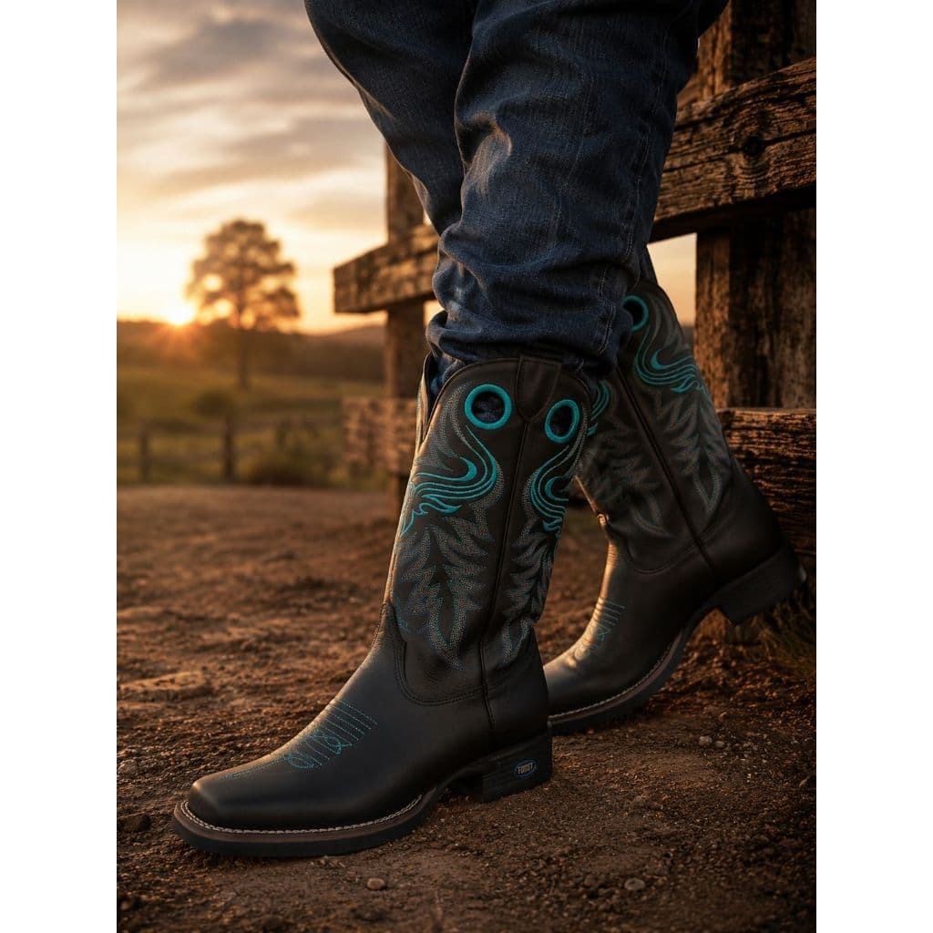Bota Texana Masculina Luxo de Couro Americana Country Bordada