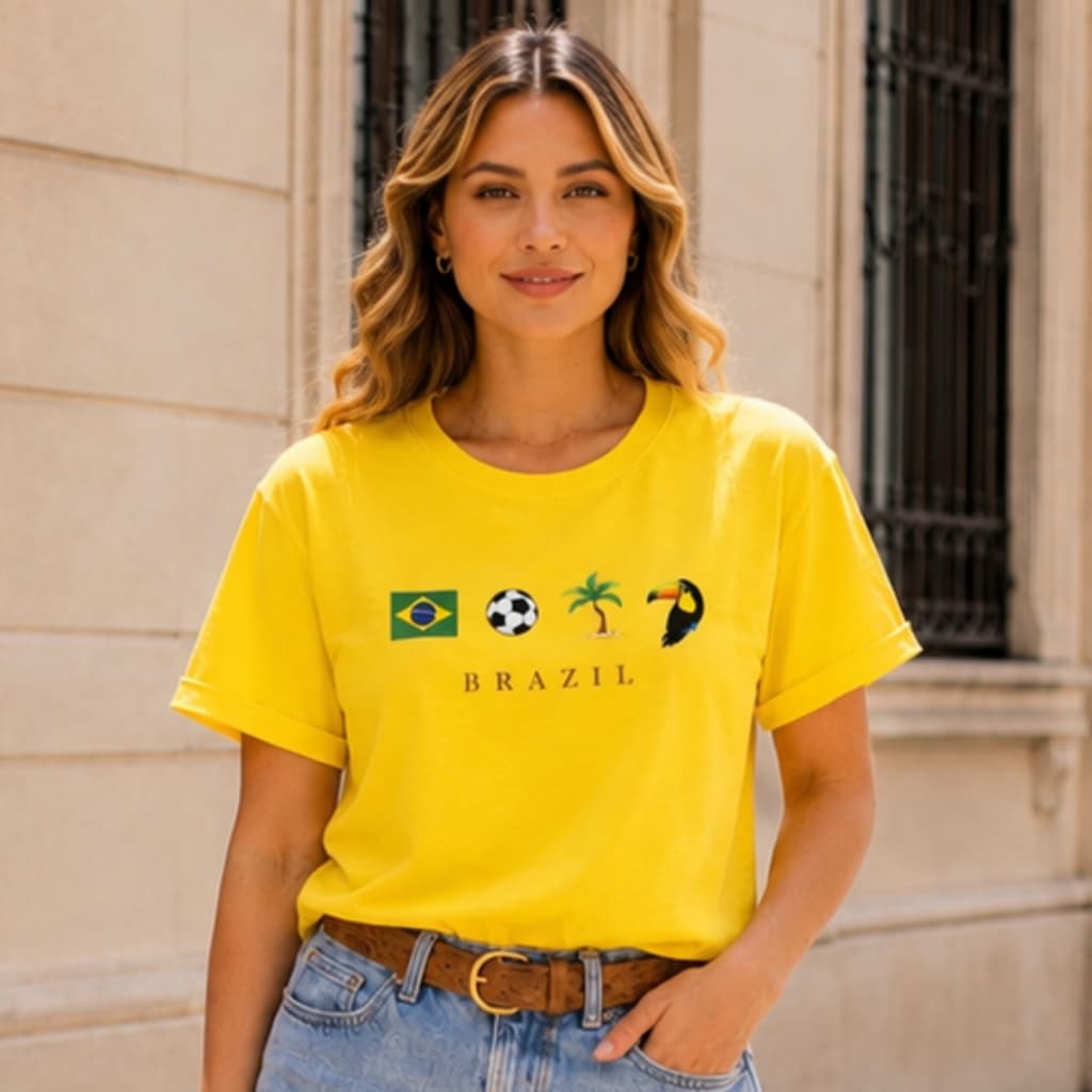 Camiseta Blusa T-Shirt Feminina Brazil Estampada Casual Confortável Moda Tendência Envio Imediato