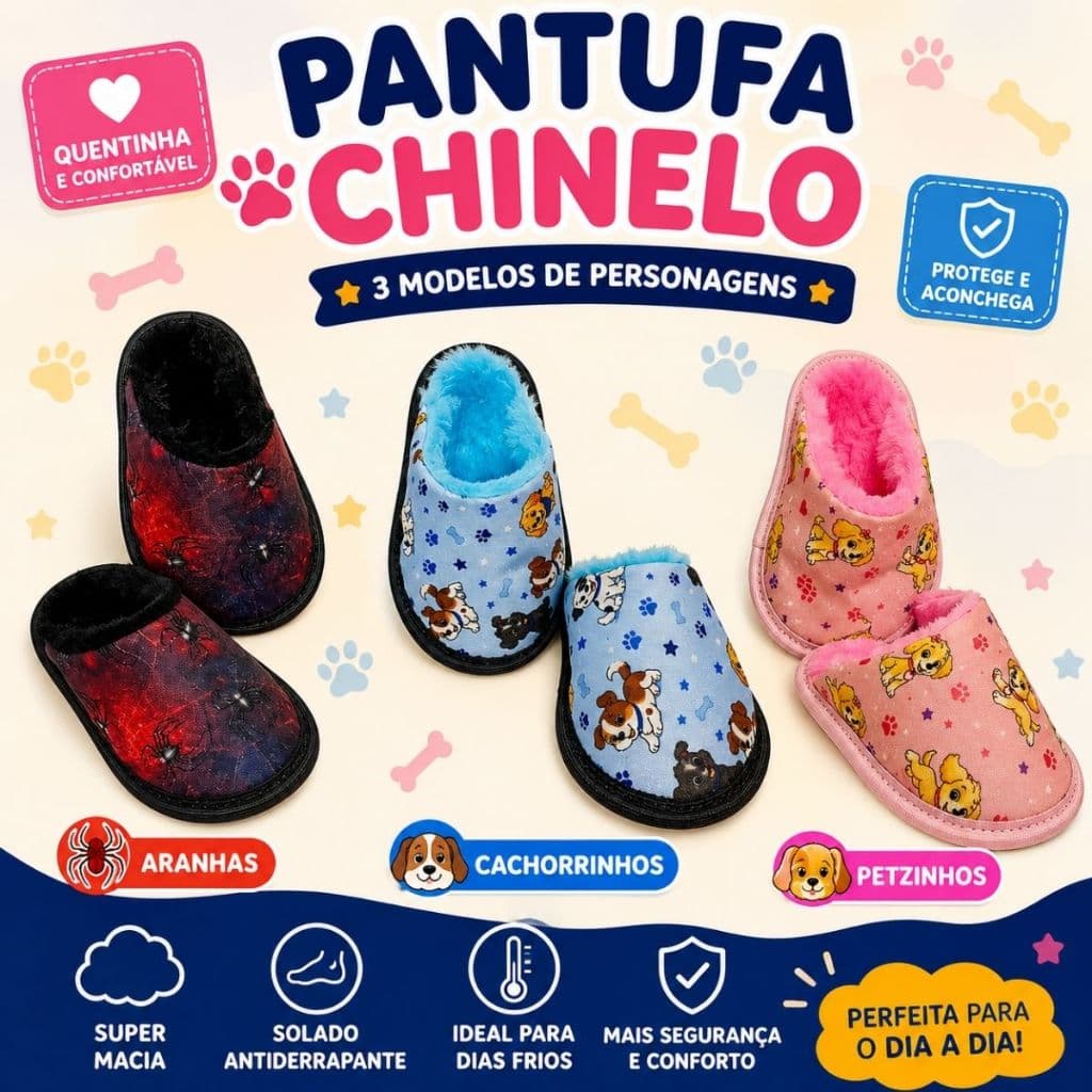 Pantufa Chinelo Infantil e Adulto Personagens Peluciada Forrada com Lã e Solado Antiderrapante Para o Dia a Dia