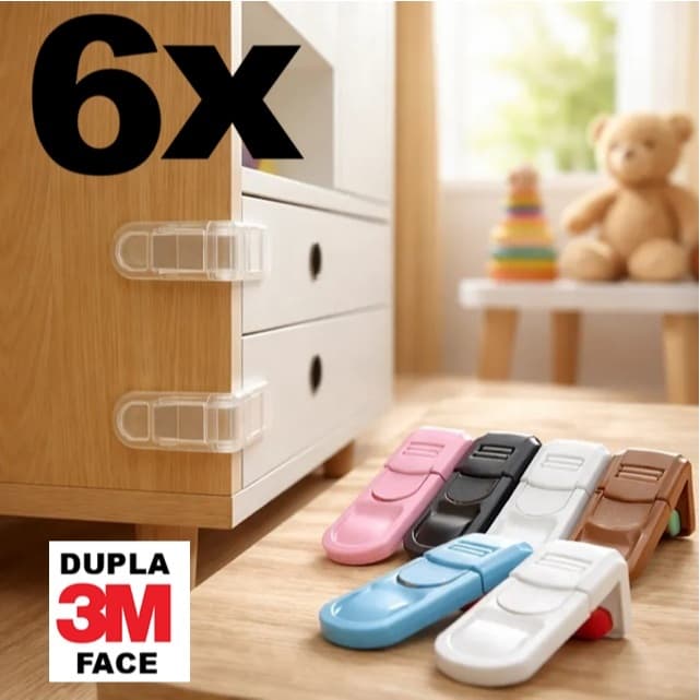 Kit 6 Travas de Gaveta Lateral Porta Segurança Proteção Bebê - Adesivo 3M