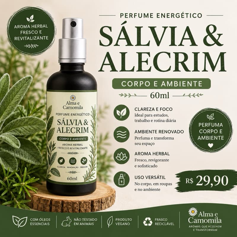 Perfume Energético Sálvia & Alecrim Corpo e Ambiente – 60ml
