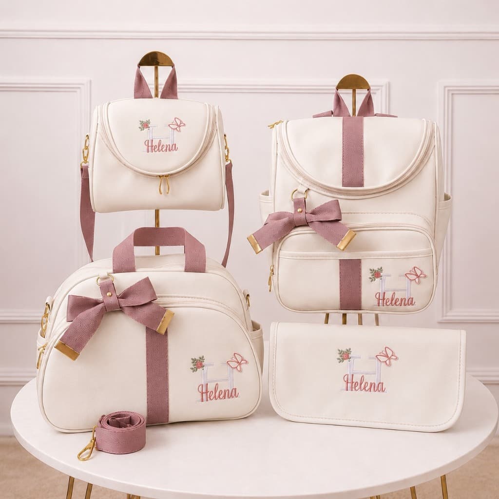 Kit Bolsas Maternidade 4 Peças Luxo, Completo Personalizado térmico e impermeável Coleção Premium