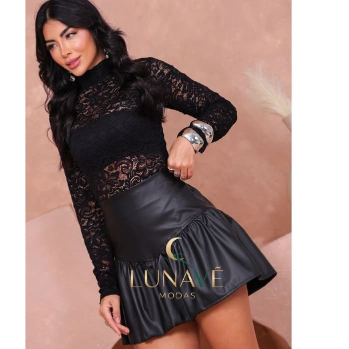 Saia Feminina Courino Godê Curta Cintura Alta com Elástico nas Costas