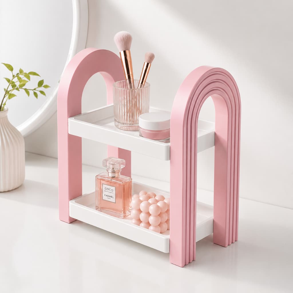 Organizador de Mesa Feminino | Porta Maquiagem e Acessórios 2 andares