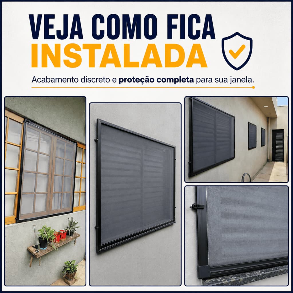 Kit Tela Mosquiteiro para Janela perfil de Alumínio Preto Removível