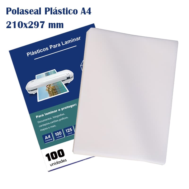 Plástico Para Plastificação A4 210x297, 100 Folhas 125 micras Dedicado a Plastificadora Documentos