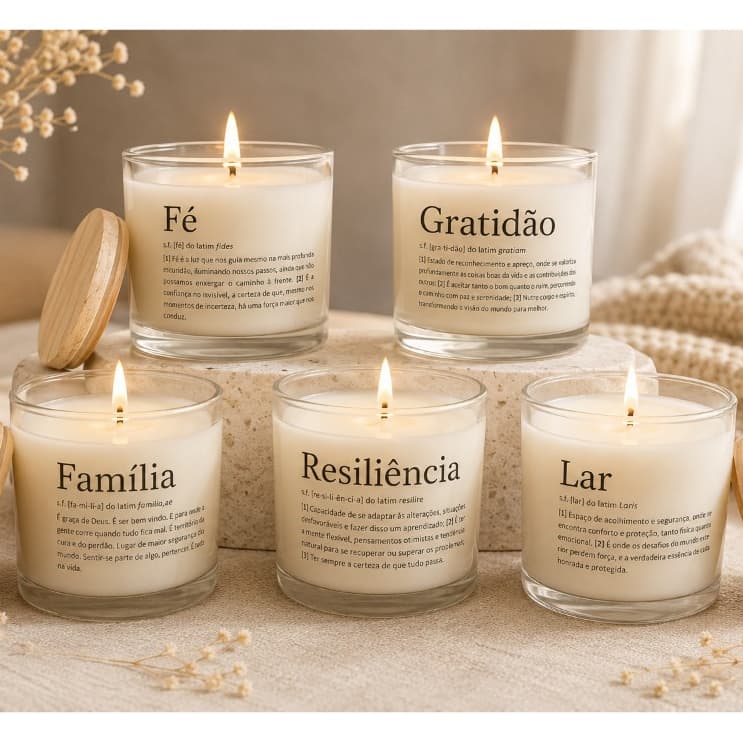 KIT 2 Velas Aromáticas Mensagem Inspiração no Vidro Decorativa Perfumada