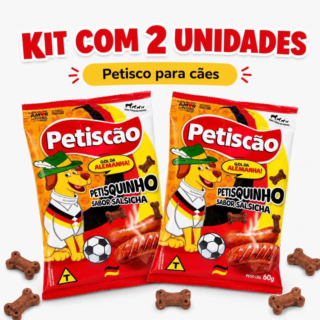 Petisco para Cachorro Petiscão Petisquinho Copa Futebol Alemanha Sabor Salsicha 60g