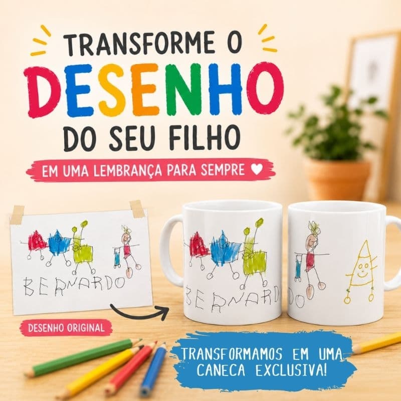 Caneca Personalizada com Desenho do Filho Criança | Presente para Dia dos Avós, Dia dos Pais, Mãe, Tio, Dinda