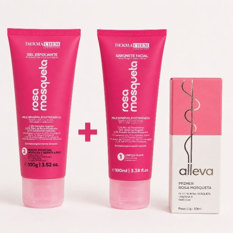kit Rosa Mosqueta Facial Sabonete|Esfoliante Dermachem + Prime Alleva Limpeza Profunda Skincare 100ml