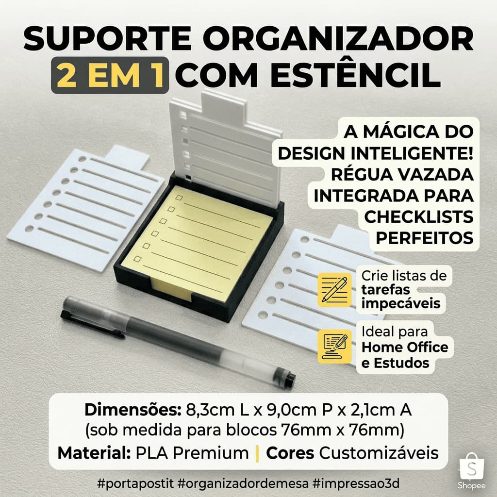 Suporte Organizador para Bloco de Notas com Estêncil de Checklist