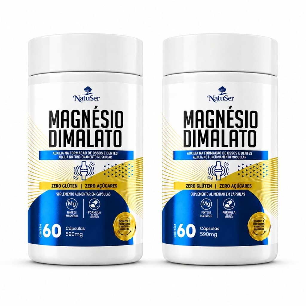 Kit 2 Magnésio Dimalato Natuser 590mg 60 Cápsulas Original Sem Glúten + NF