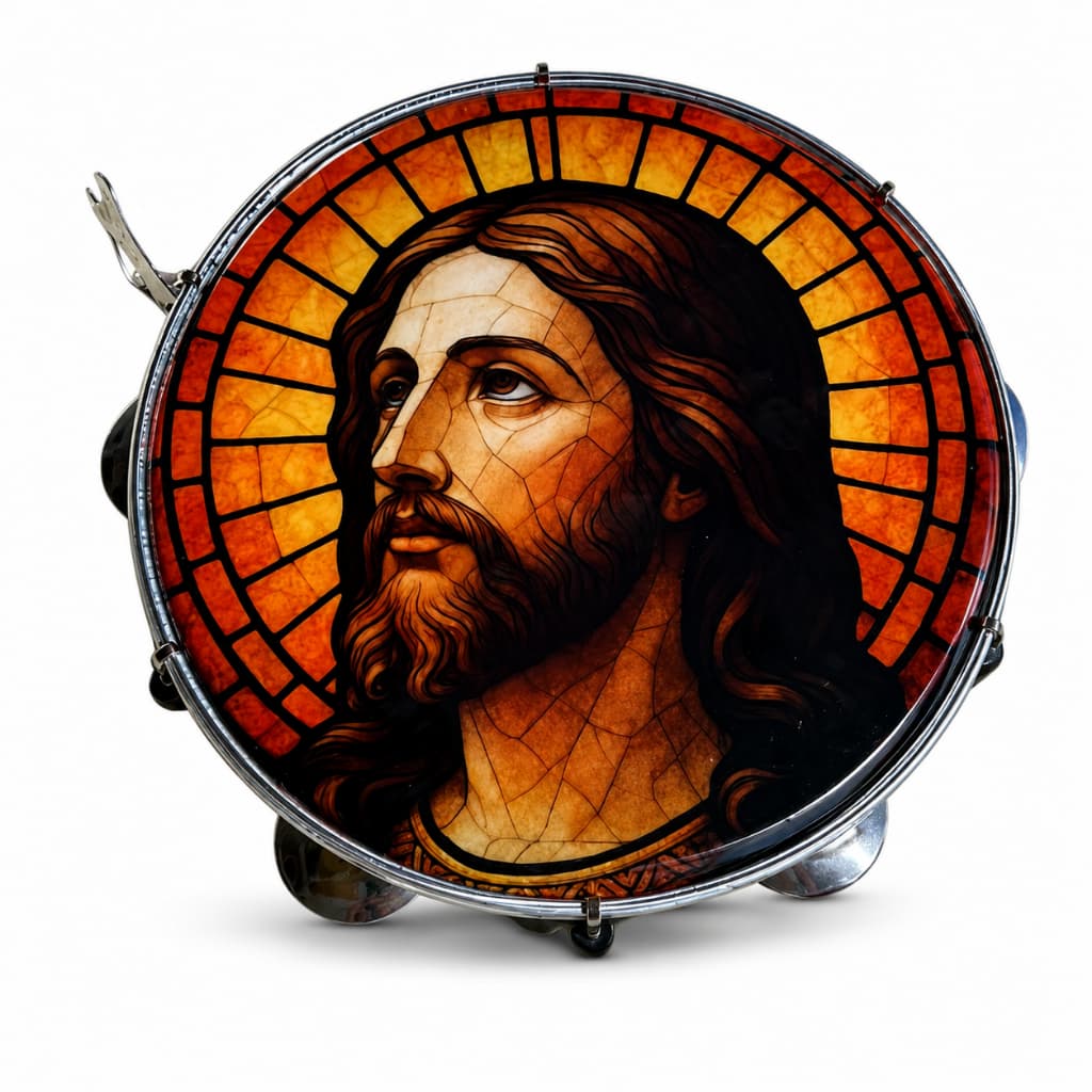 Pandeiro Profissional 10" Pele Leitosa Preta Jesus Cristo