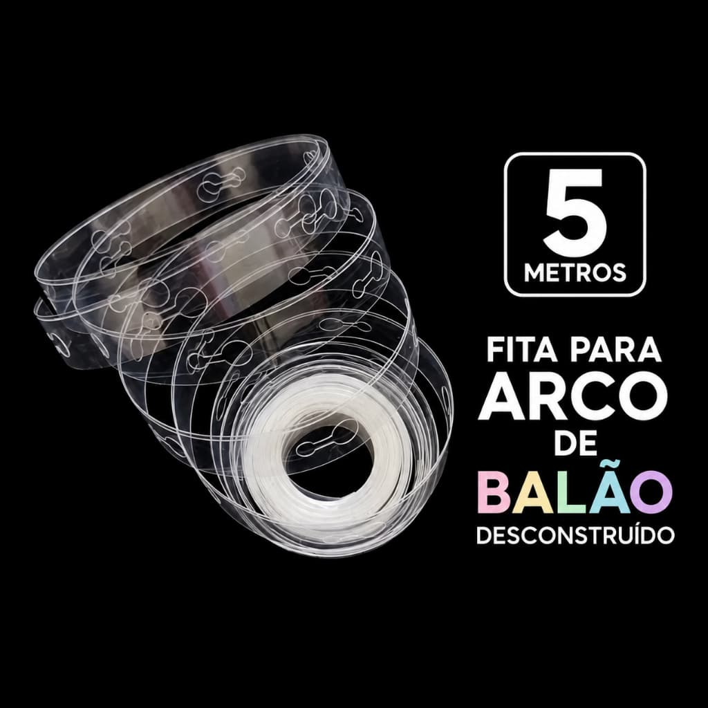 Fita Para Arco Desconstruído 1 2 3 5 10un com 5 Metros Balão Bexiga Suporte