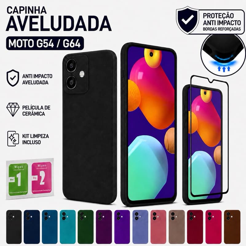 Capinha Capa Motorola G54 / G64 Anti Impacto Aveludada + Película de Cerâmica