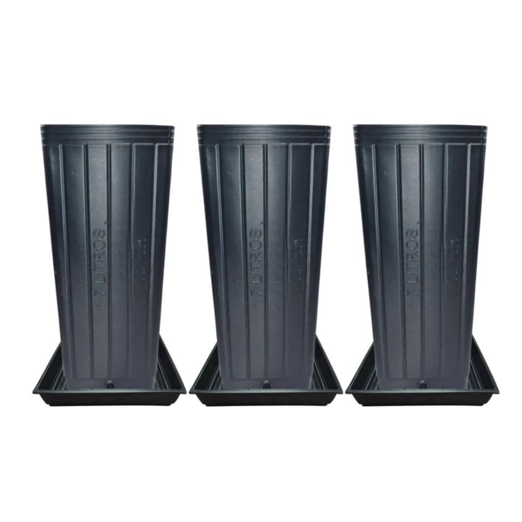 Kit Vasos Flexíveis Quadrados 7L c/ Pratos p/ Cultivo Indoor - Vaso e Prato Resistente p/ Plantas Jardim Grow Estufa