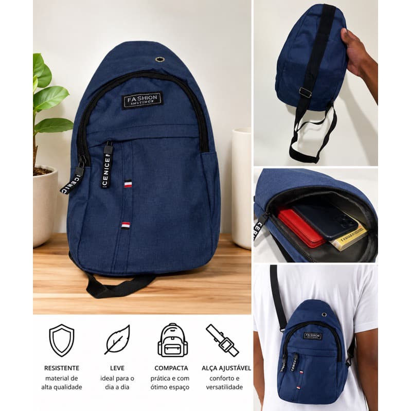 🎒 Mochila Transversal Shoulder Bag Unissex Compacta Casual Azul Resistente