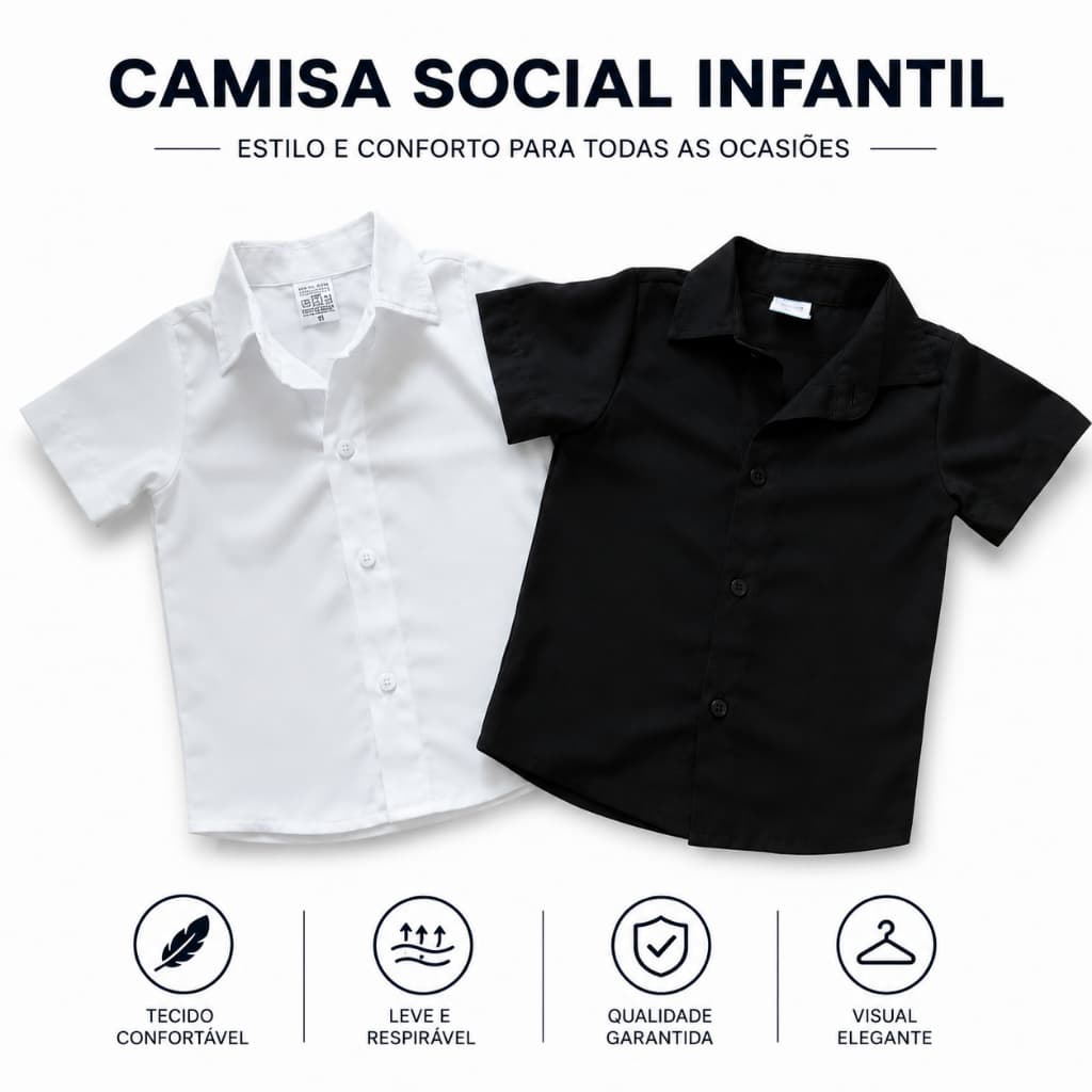 Camisa Social Masculino Infantil Manga Curta Viscose 02/10