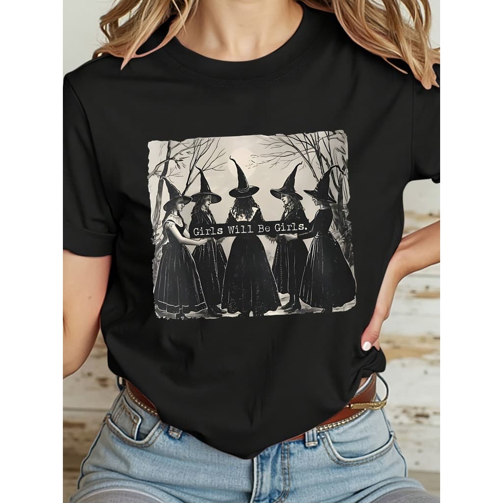 Camiseta Feminina Plus Size Estampa Bruxas Halloween Unissex Shirt Oversized 100% Algodão
