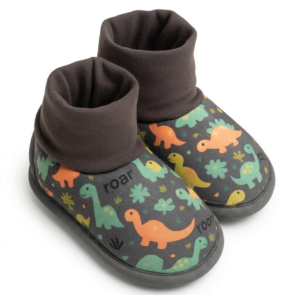 Pantufa Botinha Infantil Macia Estampa de Dinossauro Baby Quentinha Passeio Confortável e Leve