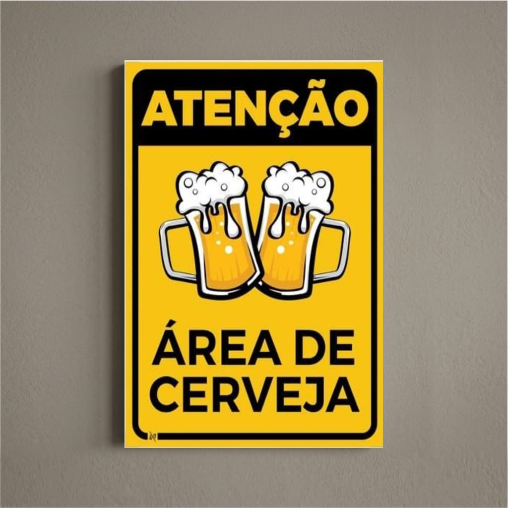 Placa Decorativa Atenção Área de Cerveja Bar Brasil Boteco Decoração de Parede - Placas Divertido