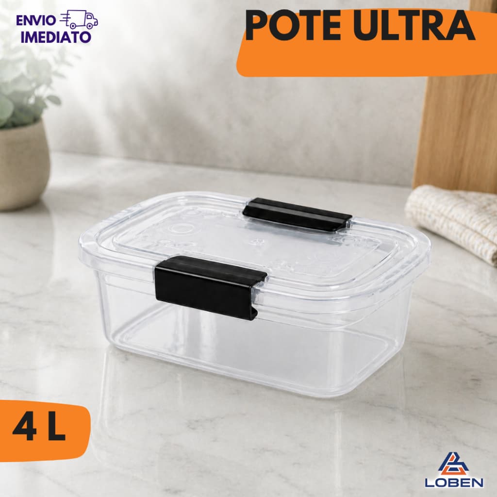 Pote Hermético 4 Litros Com Travas para Alimentos - Transparente e Ultra Forte