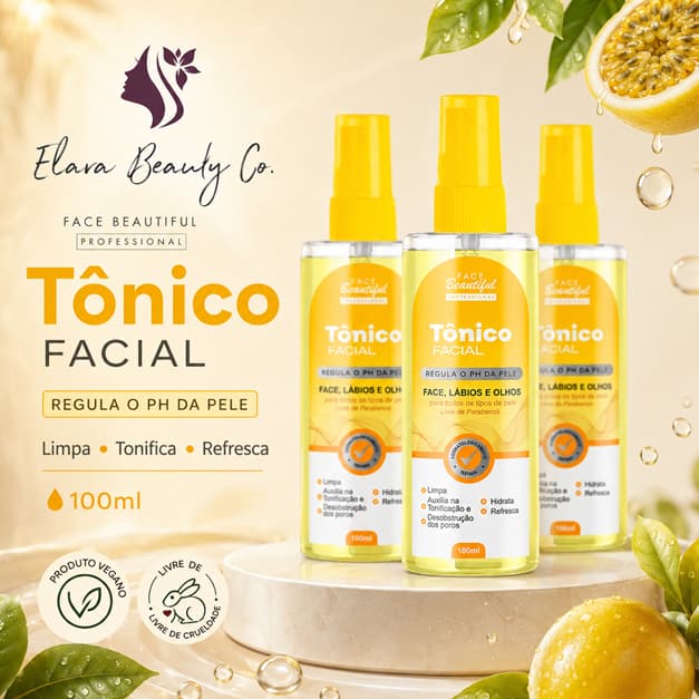 Tônico Facial Face Beautiful 100ml Regula pH Limpa Tonifica Vegano