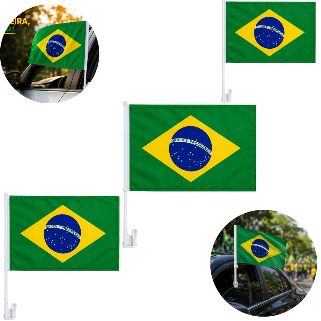 Bandeira de Carro do Brasil Copa do Mundo Haste Suporte Vidro Janela Kit Bandeiras