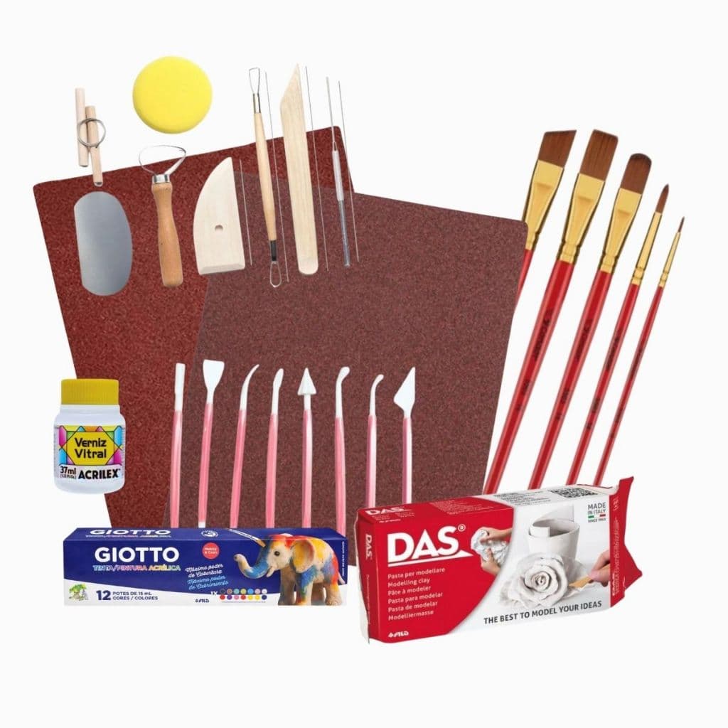 Kit Massa DAS 500g Ferramentas Estecas Tintas Pincéis Lixas