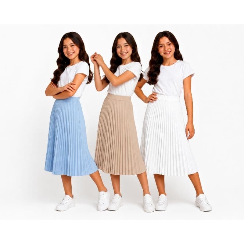 Saia MIDI Plissada Juvenil Cintura Alta Saia Moda Evangélica