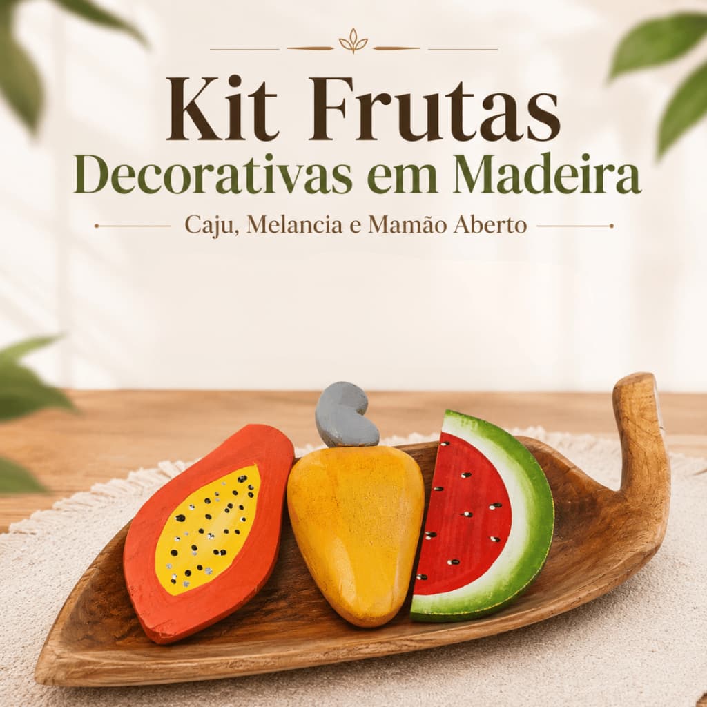 Kit Frutas Artificiais de Madeira Entalhadas Decoração Para Cozinha